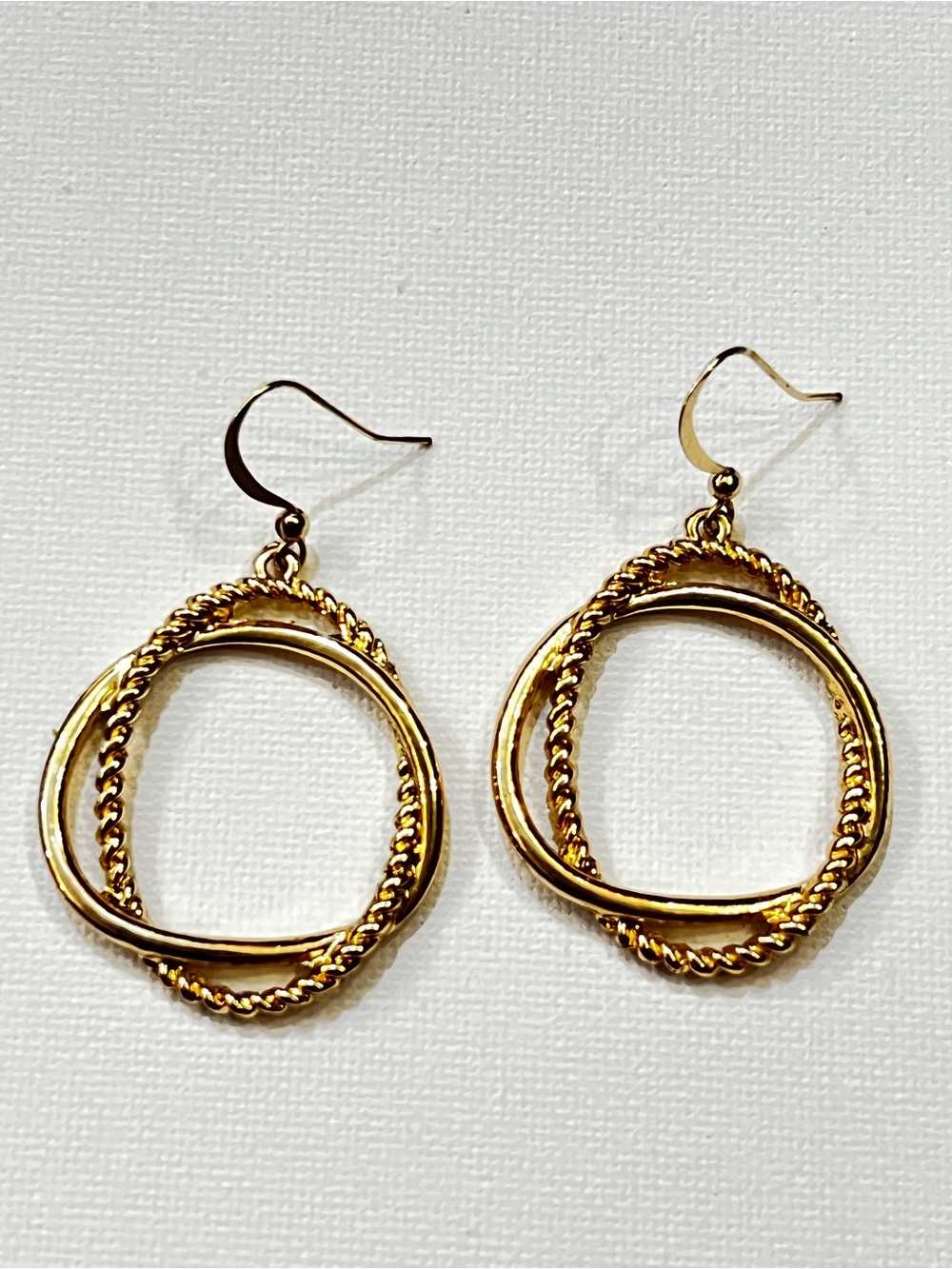 Gold Tone Twisted Hoop Drop Earrings - vintage